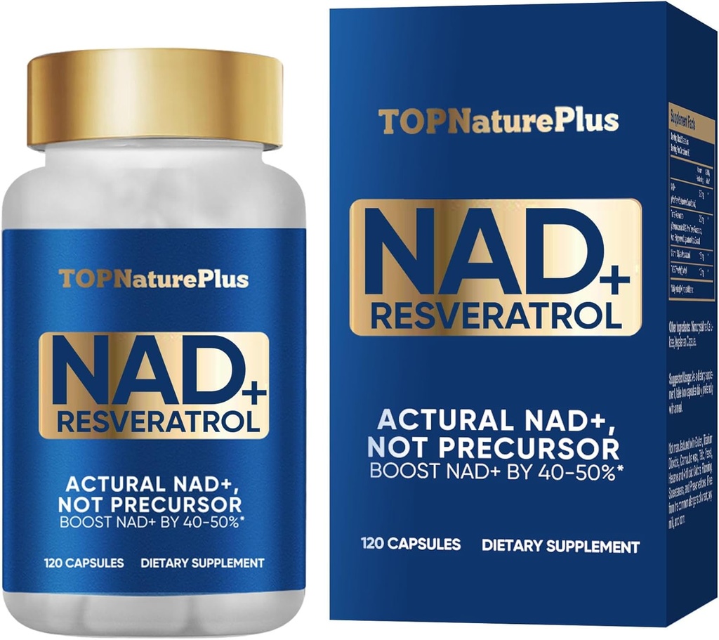 NAD+ Phụ 1000 mg ercct Ective Ective, Highest NAD+ Resveratrol Phụ trợ Max Absorpion for Ecity and DNA fix, Aging Defense, Bộ Não Hỗ trợ, 120 Capsules