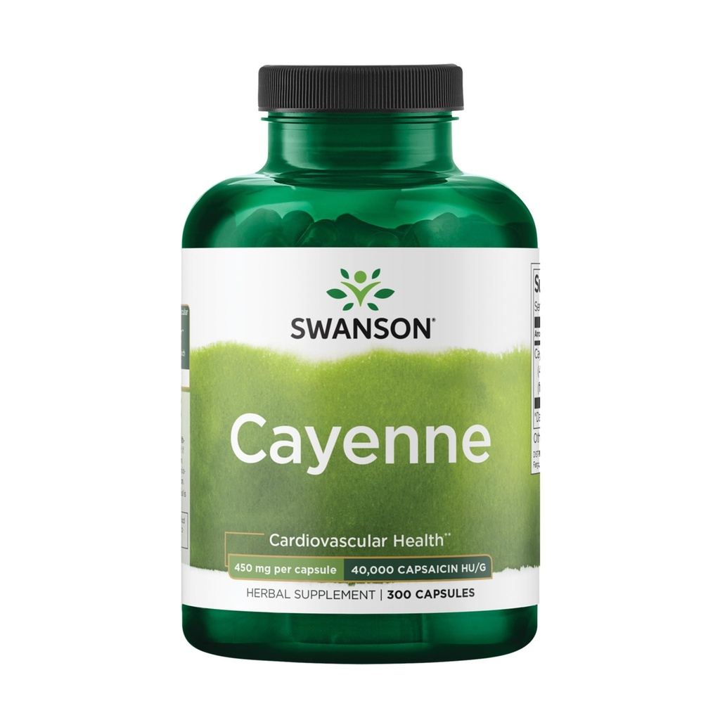 Swanson Cayenne, Digestion and Circulation Support, 450 mg, 300 Capsules | Herbal Supplement Promoting Digestion, Circulation and Metabolism, May Support Heart Health and Thermogenesis