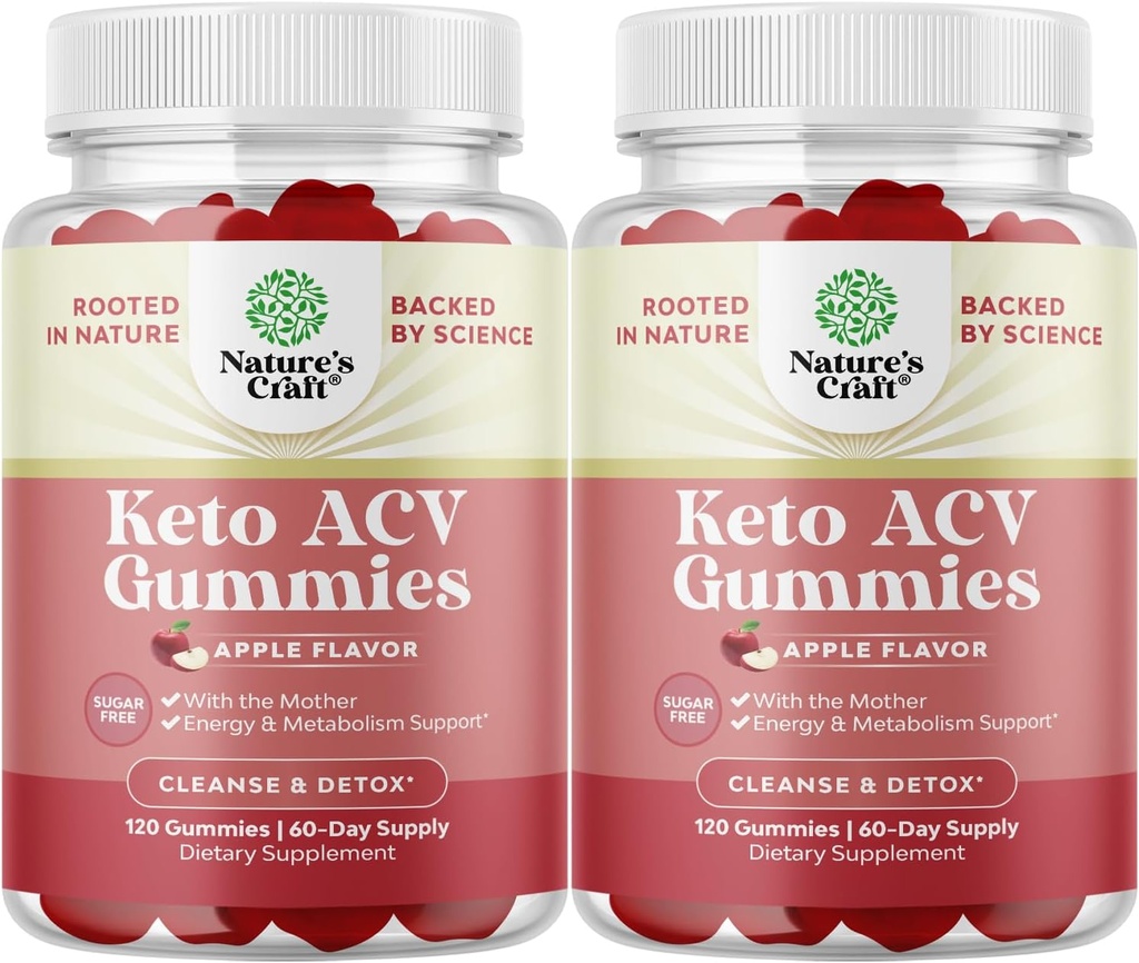 Keto ACV Gummies for Advanced Metabolism Support with Mother - Sugar Free ACV Keto Gummies for Body Cleanse and Detox - Apple Cider Vinegar Detox Supplement for Women & Men - 120 Chews x2
