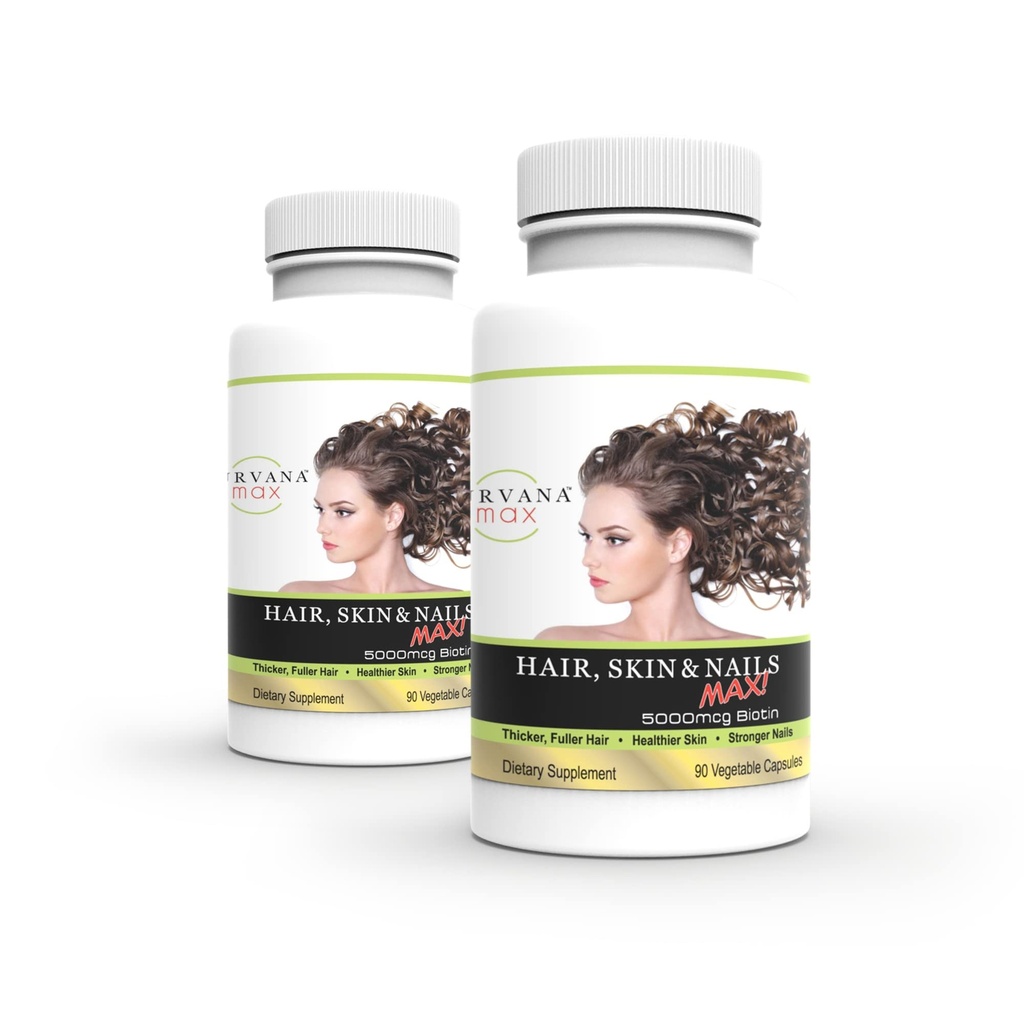 Wellgenix Purvana MAX Hair Skin and Nails Supplement – 5000mcg Biotin with MSM & B-Complex – Supports Thicker Hair, Stronger Nails & Glowing Skin – 180 Veggie Capsules (2 Pack)