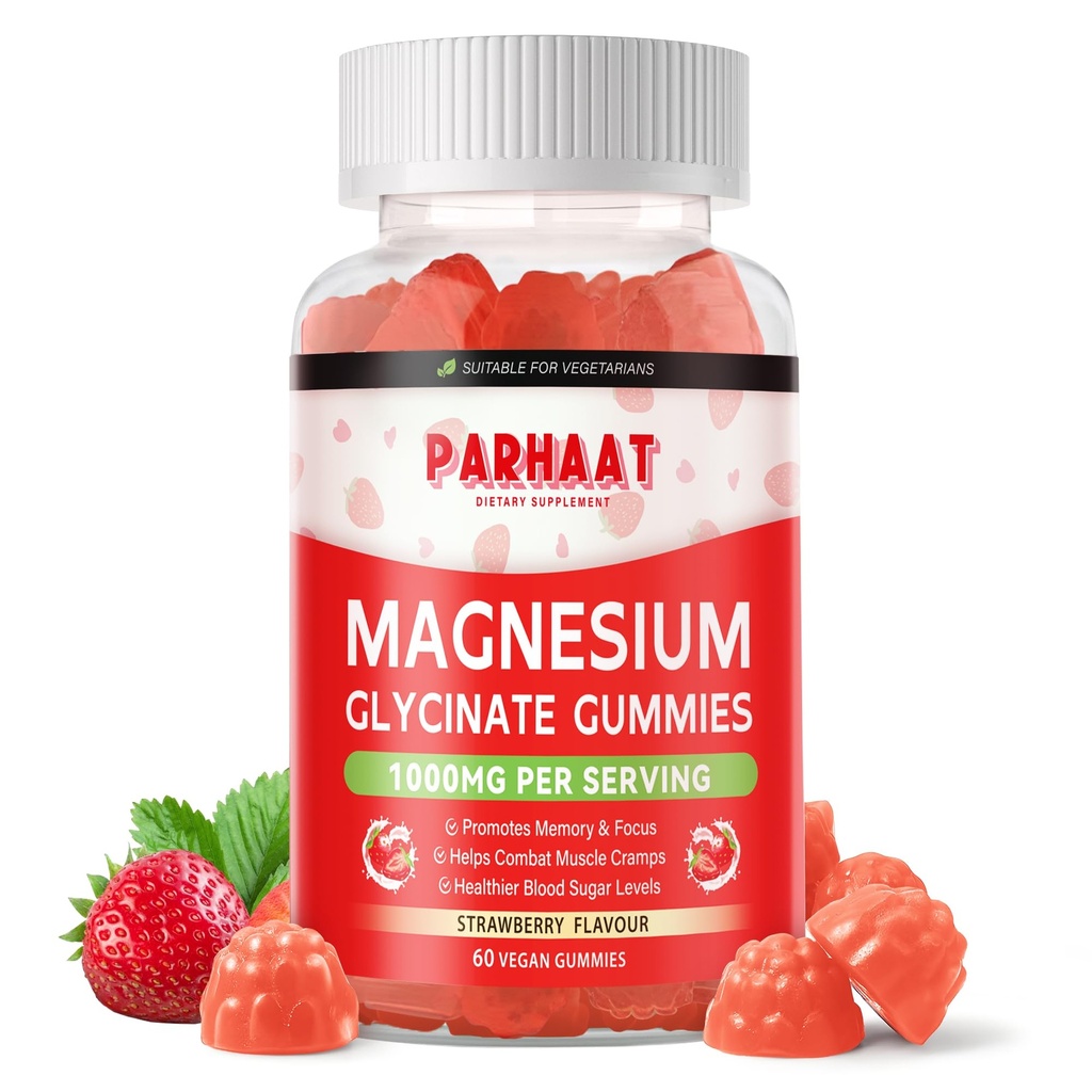 Magnesium Glycinate Gummies - Sugar Free Magnesium Potassium Supplement with Vitamin D, B6, CoQ10 for Calm Mood & Sleep Support - 60 Strawberry Chews