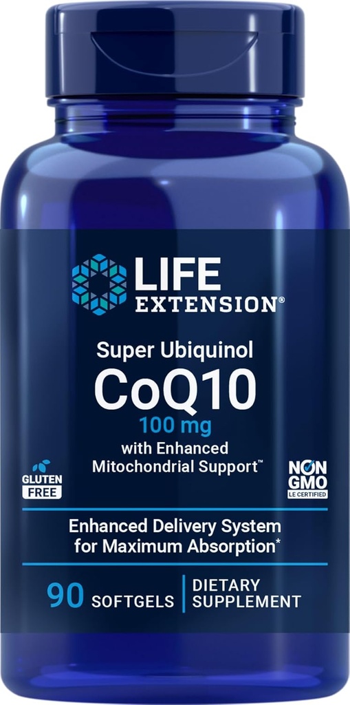 Life Extension COQ10 Super Ubiquinol 100mg tehostettu Mitokondrio tuki, 90 Softgels
