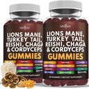 New AGE Mushroom Lion's Mane Supplement Gummies - Suplemento completo de cogomelos para apoio cognitivo e inmune, con Reishi, Cordyceps - 120 Count