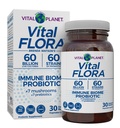 Vital Planet - Vital Flora Immune Support Probiotic, 60 Billion CFU, Diverse Strains, Organic Mushroom Supplement Blend with Prebiotics, Digestive Health Probiotics for Women and Men 30 Capsules