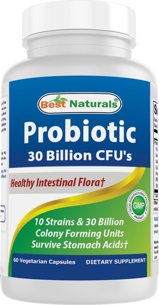 Best Naturals Probiotic 10 Strains & 30 Billion CFU Intestinal Flora, 60 Veggie Capsules (60 Count (Pack of 1))