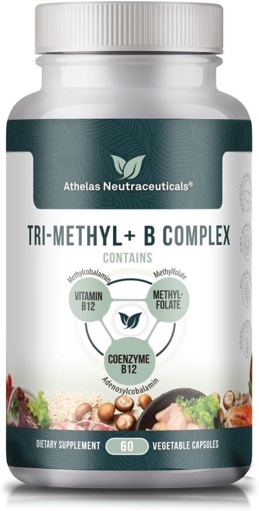 Tri-Metil+ B Complexo Metilado B Vitaminas - Espectro completo Metil B Complexo Suplemento Vitamina para MTHFR Suporte com Formas Ativas de B12 Metilcobalamina, Adenosilcobalamina e Metilfolato