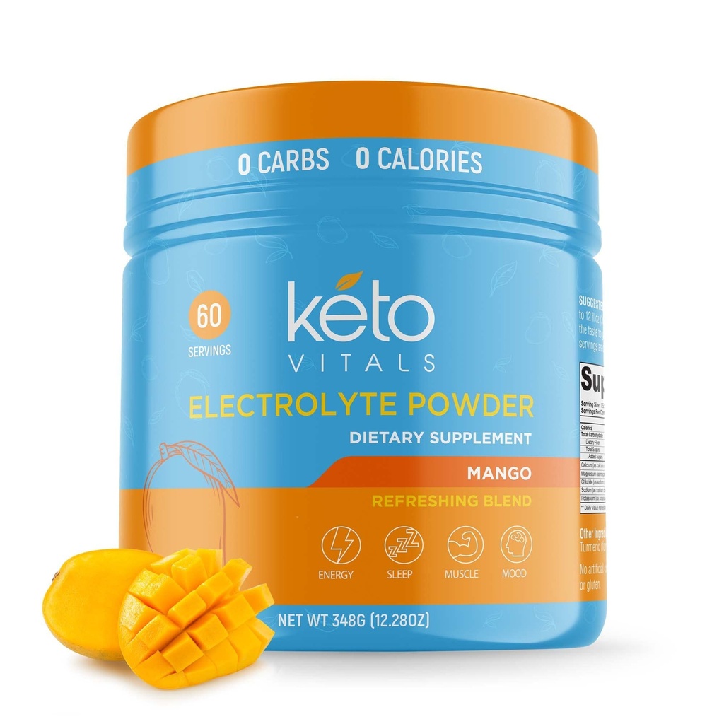 Keto Vitals Electrolytes Powder | Keto-Friendly Electrolytes with Potassium, Magnesium, Sodium, Calcium | Keto Electrolytes Supplement Energy Drink Mix | Sugar-Free, Zero Calories, Zero Carbs
