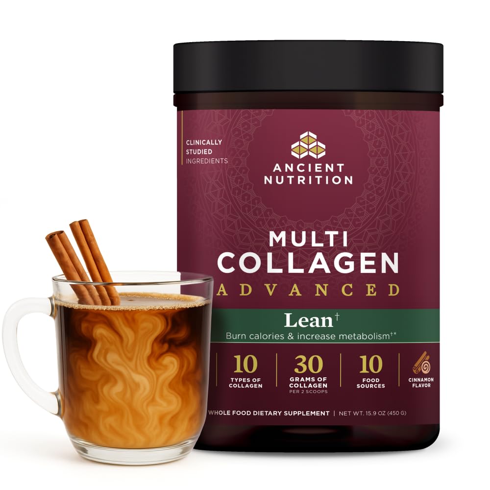 Ancient Nutrition Advanced Hydrolyzed Collagen Peptides Powder Protein Lean with Probiotics and Vitamin C, Cinnamon, for Women & Men, Supports Healthy Weight Management & Muscle Building, 25 Servings