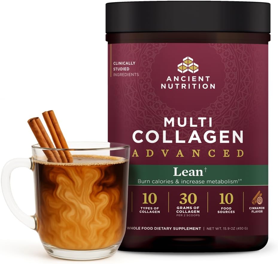 Ancient Nutrition Advanced Hydrolyzed Collagen Peptides Powder Protein Lean with Probiotics and Vitamin C, Cinnamon, for Women " Men, Supports Healthy Weight Management " Muscle Building, 25 Servings