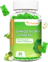240MG Ginkgo Biloba Gummies med Ginseng og Magnesium, Ginko Biloba Supplements Gummies for Brain Focus, Mood and Memory for Voksen, 60 Cts