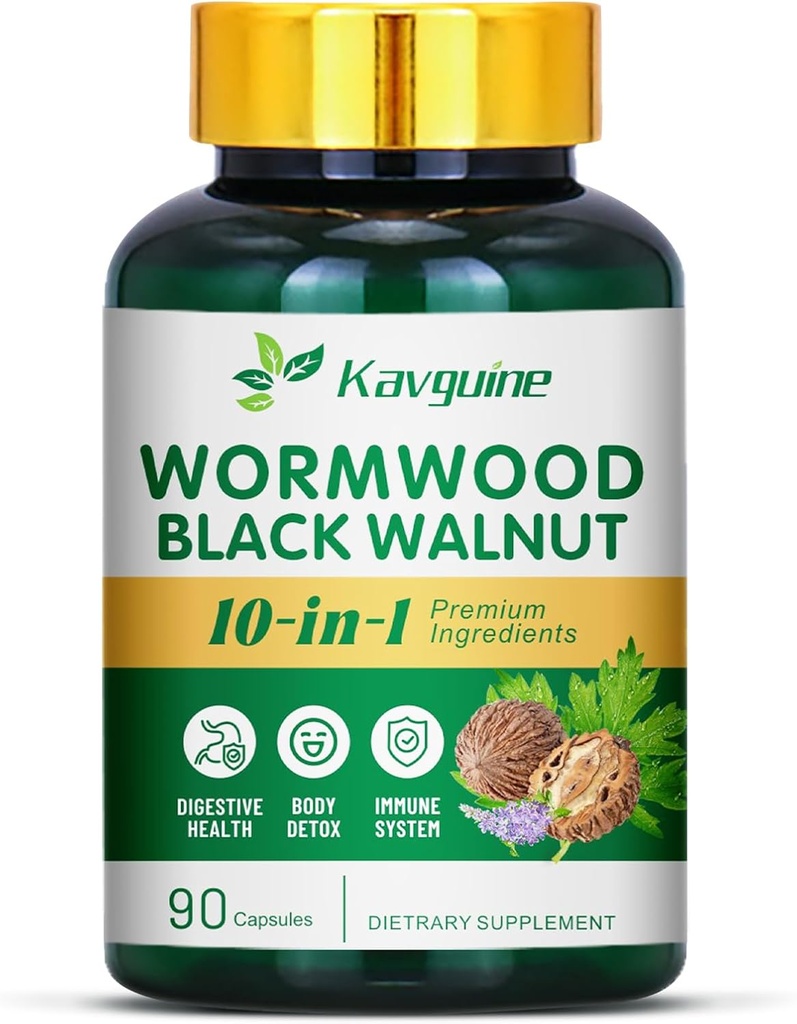 10 in 1 Wormwood Capsules - 90 Capsules Supplement, Zwarte Walnut Hulls, Kruidnagels, Zwarte Peper, Kurkuma wortel, Pepermunt blad, Ondersteunt Cut Health & Decompensative Balance