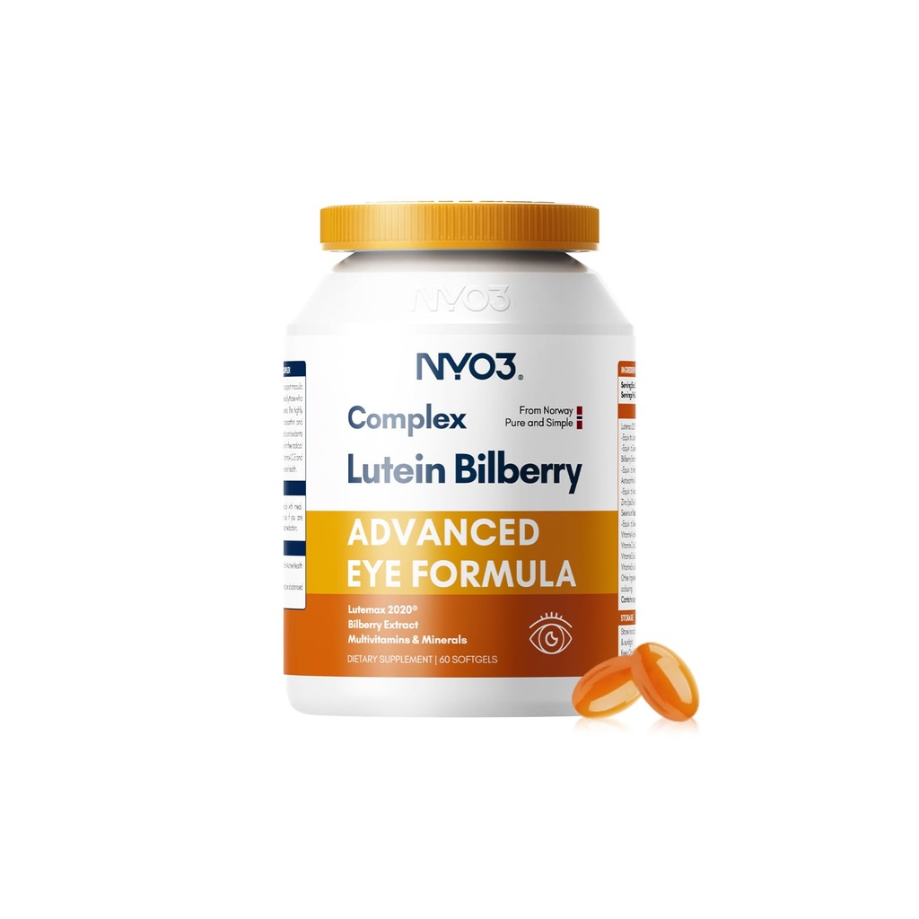 NYO3 Eye Vitamins with Lutein and Zeaxanthin,Patented Eye Formula,Recommended by NIH,Advanced Bilberry & Astaxanthin,Vitamins A, C, E, B12 & Minerals, Eye Health & Vision Protection, 60 Softgels
