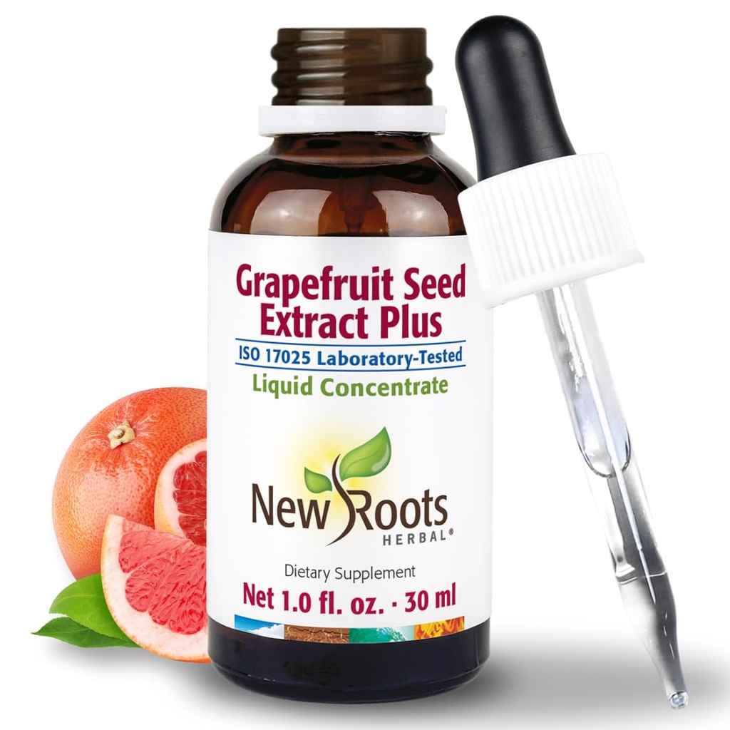 NEW ROOTS HERBAL Grapefruit Seed Extract Drops 30 ml (1 Fl OZ) + Vitamin C | Super Concentrated Grapefruit Seed Extract Liquid Tincture | Gluten Free, Non-GMO