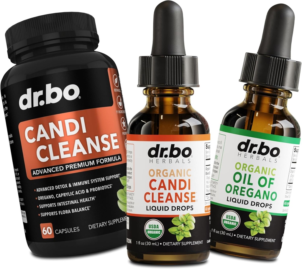 Candi Cleanse & Oregano olaj cseppek - Oregano szerves olaj cseppfolyós és fekete dió Wormwood - Extra Erő Overgrown Egyensúly Komplex, Természetes Orális Gut Tisztító Detox egészségügyi kiegészítők kapszula