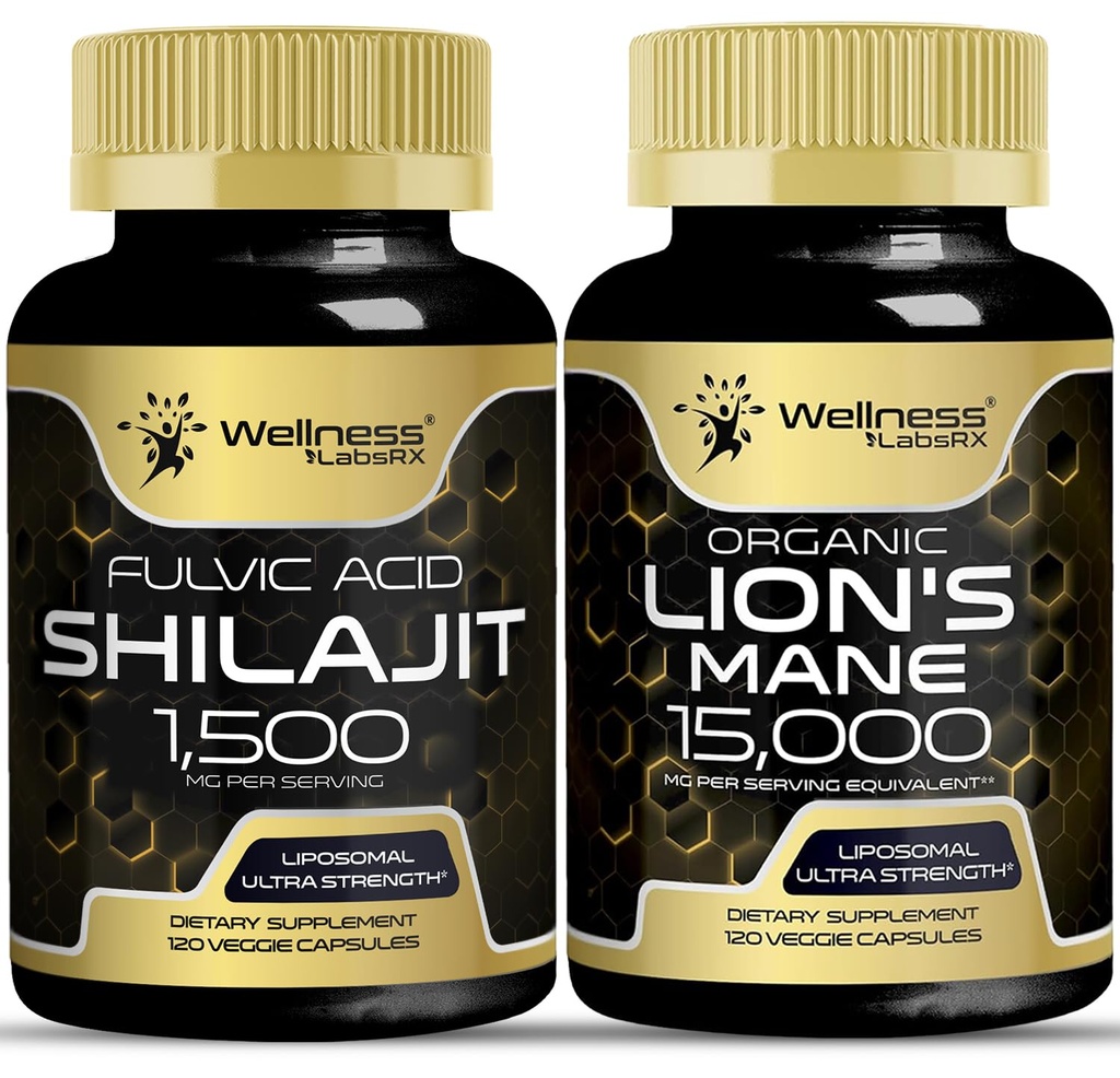 WELLNESS LABSRX Lions Mane Supplement Capsules with Shilajit Himalayan Capsules | Bundle
