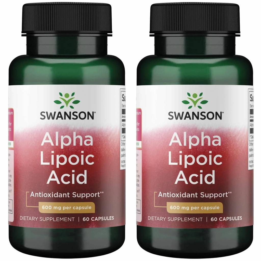 Swanson Alpha Lipoic Acid Antioxidant, 600 mg, 60 Capsules, 2 Pack | Supports Healthy Blood Pressure Levels Already Within a Normal Range, Promotes Carbohydrate Metabolism and Antioxidants