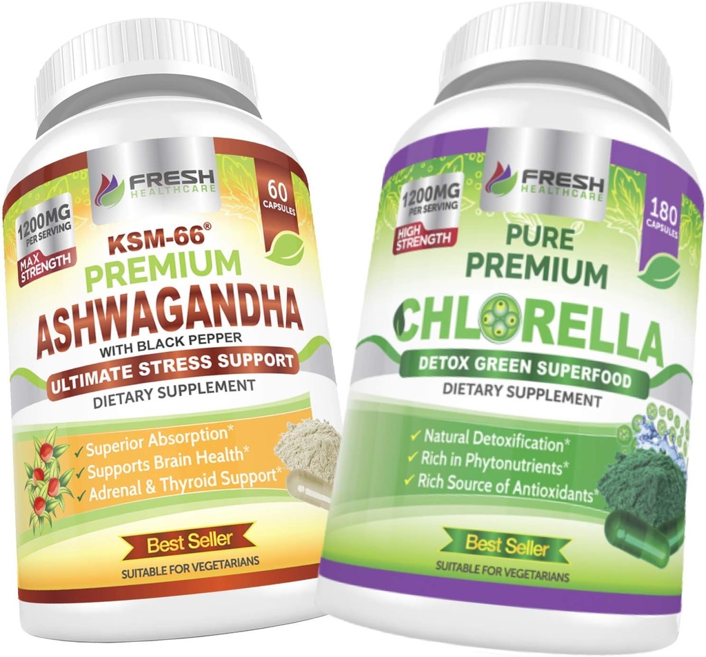 FRESH HALHARE Ashwagandha KSM 66 i Chlorella Detox Superfood - Paquet