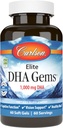 Carlson - Elite DHA Gems, 1000 mg DHA, Wild Caught, Sumpably Sourinced, Brain & Heally Vision, 60 Softgels