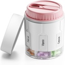 Daviky Pill Bottle Organizer, Supplement Organizer med 7 stora delar, Travel Pill Dispenser Round Pill Box med två lock (rosa