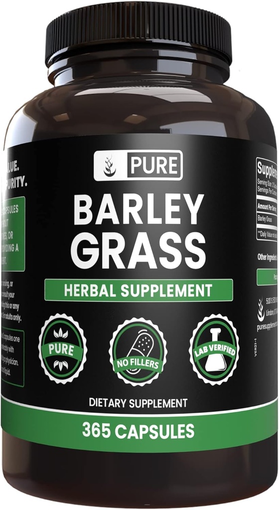 Pure Original Ingredienser Barley Grass (365 kapsler) Ingen Magnesium eller ris Fyldere, Altid Pure, Lab Verified