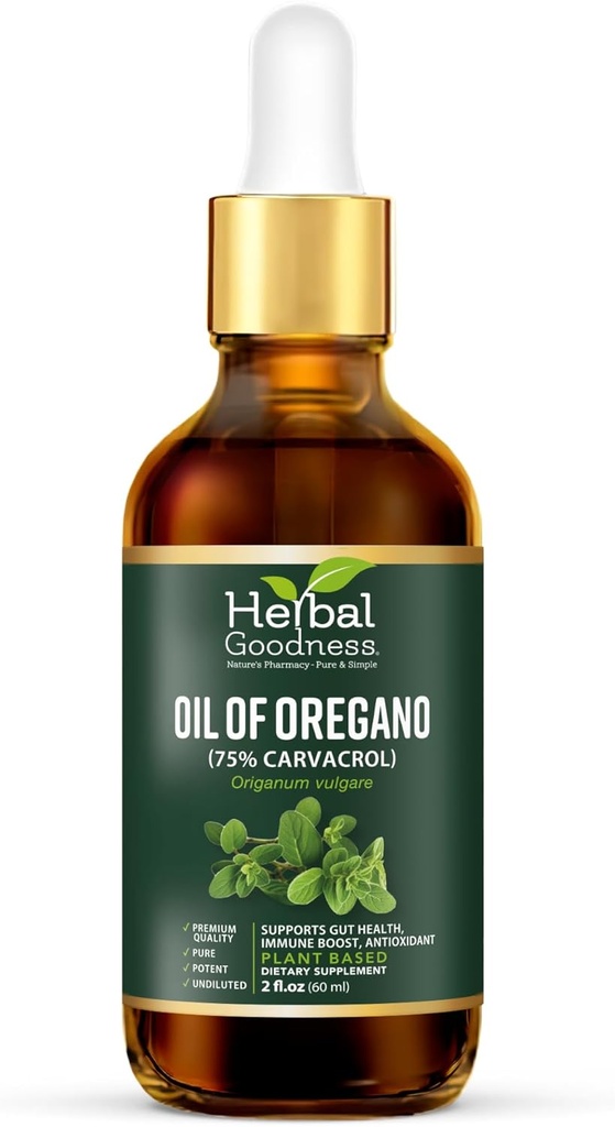 Taimne heaolu õli Oregano tilgad 2 Fl. oz - 75% karvakrool neitsioliiviõli, Oregano õli immuunsuse toetamiseks ja seedetrakti terviseks, eeterlikud õlid nahale, Aceite de Oregano
