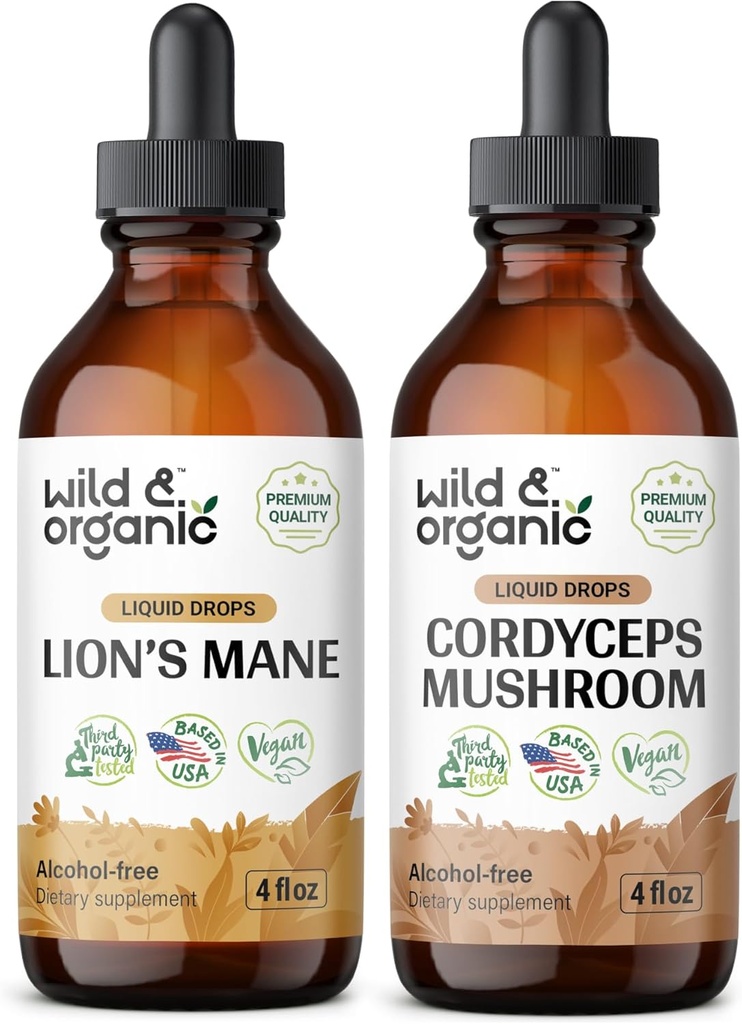 Wild & Organic Lion 's Mane Tincture 4 fl oz & Cordyceps Tincture 4 fl oz