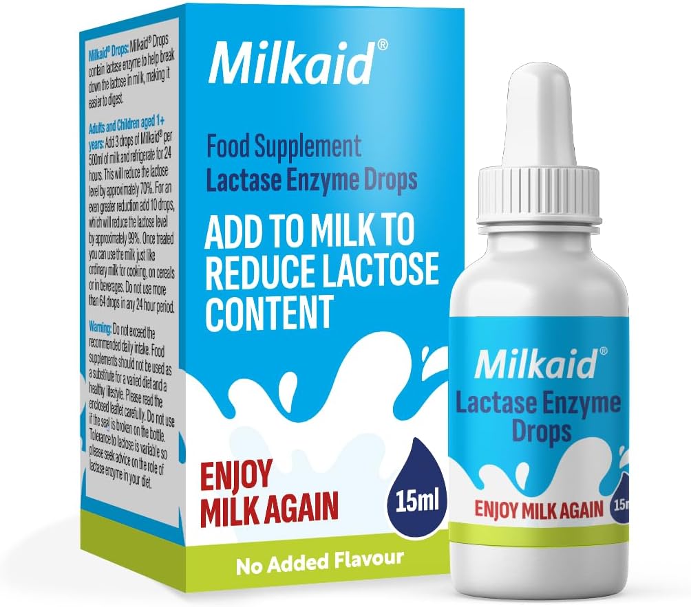 Laitaid Lactase Des gouttes d'enzymes pour l'intolérance au lactose.