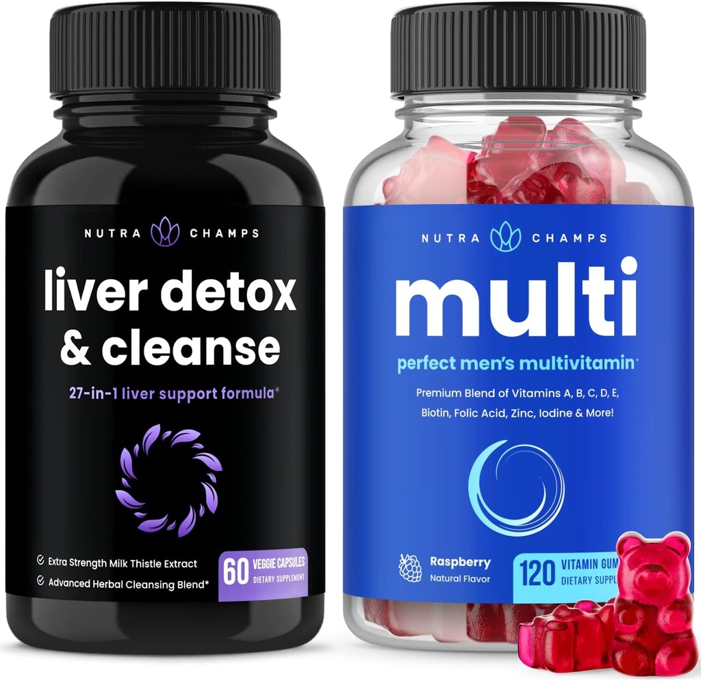 NutraChamps Liver Cleanse Detox Капсули і (2-Pack) Чоловічі мультивітамін Гумії Bundle