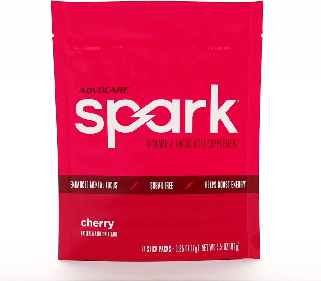 AdvoCare Spark - 能量饮料混合剂 - 维生素和氨基酸补充剂 - 支持能量和焦点 * - 便携式免疫支持 * - 无糖 - 樱桃, 14个棒包(3.5 oz)