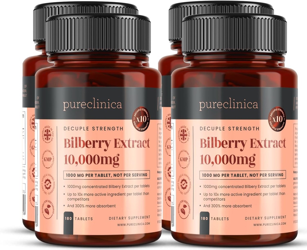 Bilberry extrahera 10 000 mg x 720 tabletter (4 flaskor) - 10 X fler antocyanidiner per tablett än de flesta andra
