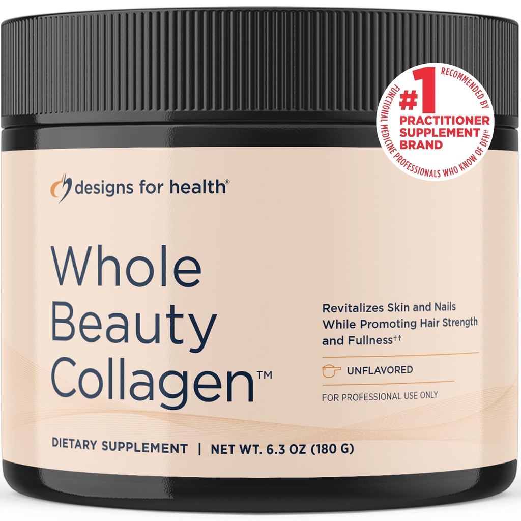 Designs for Health Whole Beauty Collagen - Collagen Peptides, Silica & Biotin Powder to Support Hair Skin and Nails - Support Hair Strength & Fullness (30 Servings)