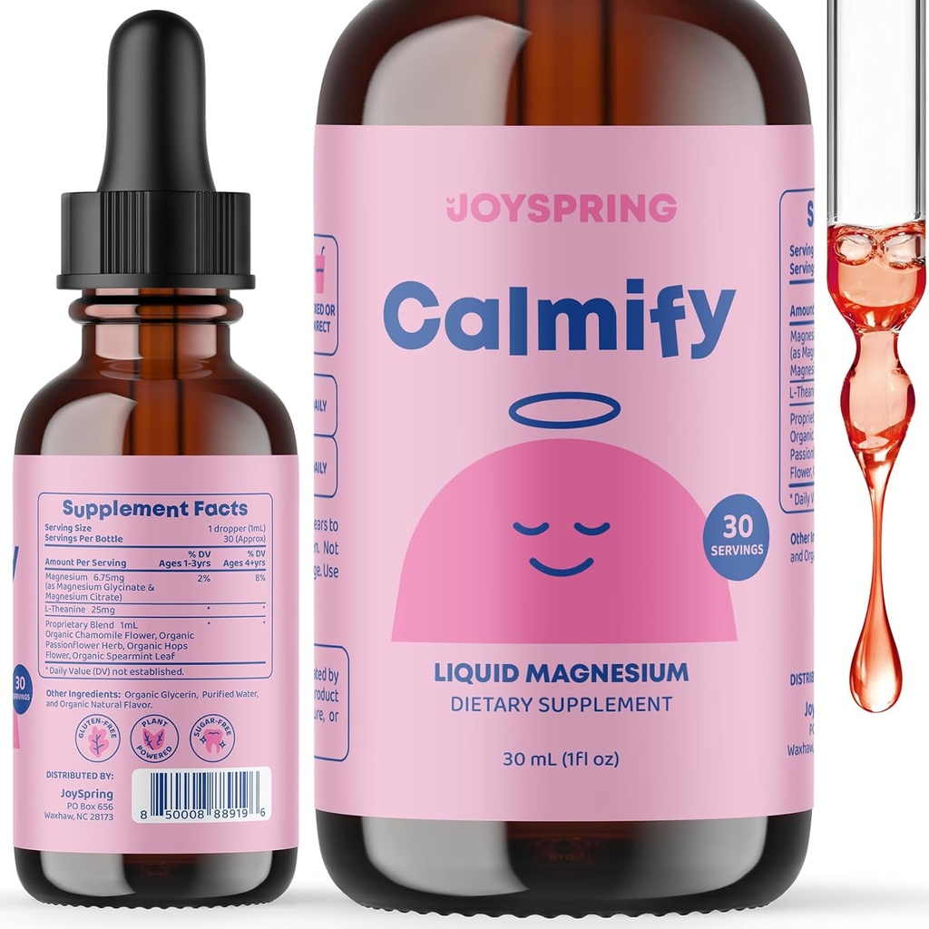 JoyPrimăvara calma Magneziu Citrate lichid pentru copii - Sugar-Free, Gluten-Free calmant Supliment cu musetel - Suport natural pentru copii si adolescenti (1 fl oz) 30 Serviri