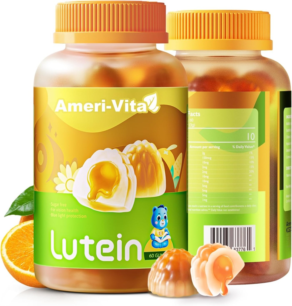 Sugar Free Lutein 5mg Gummies for Eyes Health: with 1mg Zeaxanthin, Lutein Supplements Eye Vitamins Filled Gummies Lutein Supplement for Vision and Blue Light Protection,Orange Flavor, 60 Count