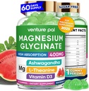 60 Day Supply Magnesium Glycinate 400mg Gummies med Ashwagandha, L-Theanine, CoQ10, Vitamin D3 & B6, Sugar Free Magnesium Gummies för vuxna och barn, Stress Relief, Sleep & Calm, Vegan, Gluten Free