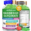 60 Day Supply Magnesium Glycinate 400mg Gummies with Ashwagandha, L-Theanine, CoQ10, Vitamin D3 & B6, Sugar Free Magnesium Gummies for Adults & Kids, Stress Relief, Sleep & Calm, Vegan, Gluten Free
