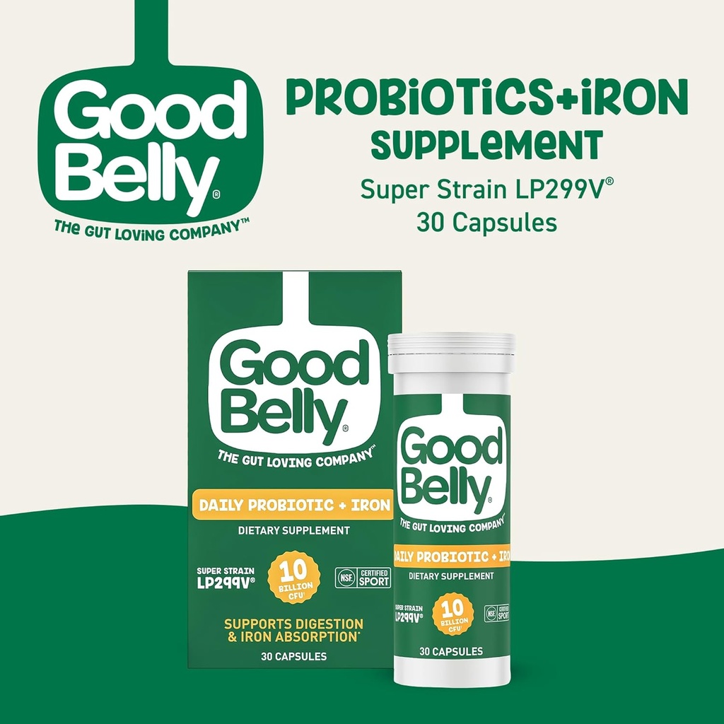 소화 건강 및 철 흡수를위한 GoodBelly Probiotic 캡슐 | 십억 명의 라이브 문화가있는 Vegan Probiotic 보충 | 여성 및 남성을위한 Probiotics | 30 캡슐
