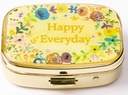 AmyZone Metal Pill Organizer Reizen Vriendelijk Portable Compact Pill Box Cute Pill Case te houden Vitaminen / Tylenol / Visolie / Hulpmiddelen/Tablet voor Purse / Pocket(Happy Everyday)