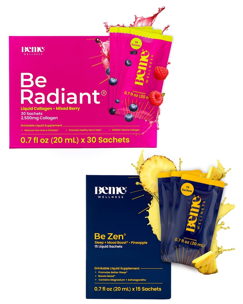 BeMe BeRadiant Berry & BeZen Bundle - Liquid Collagen & Magnesium Glycinate L-Theanine Supplements