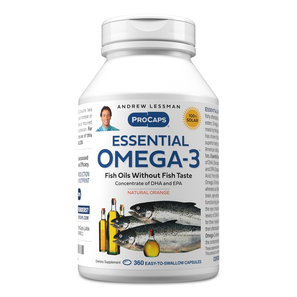 ANDREW LESSMAN Essential Omega-3 Orange - 360 Softgels - Ultra-Pure, High Potency Omega-3 Oils. High DHA, No Stomach Upset, No Contaminants, No Mercury. Small Easy to Swallow Softgels