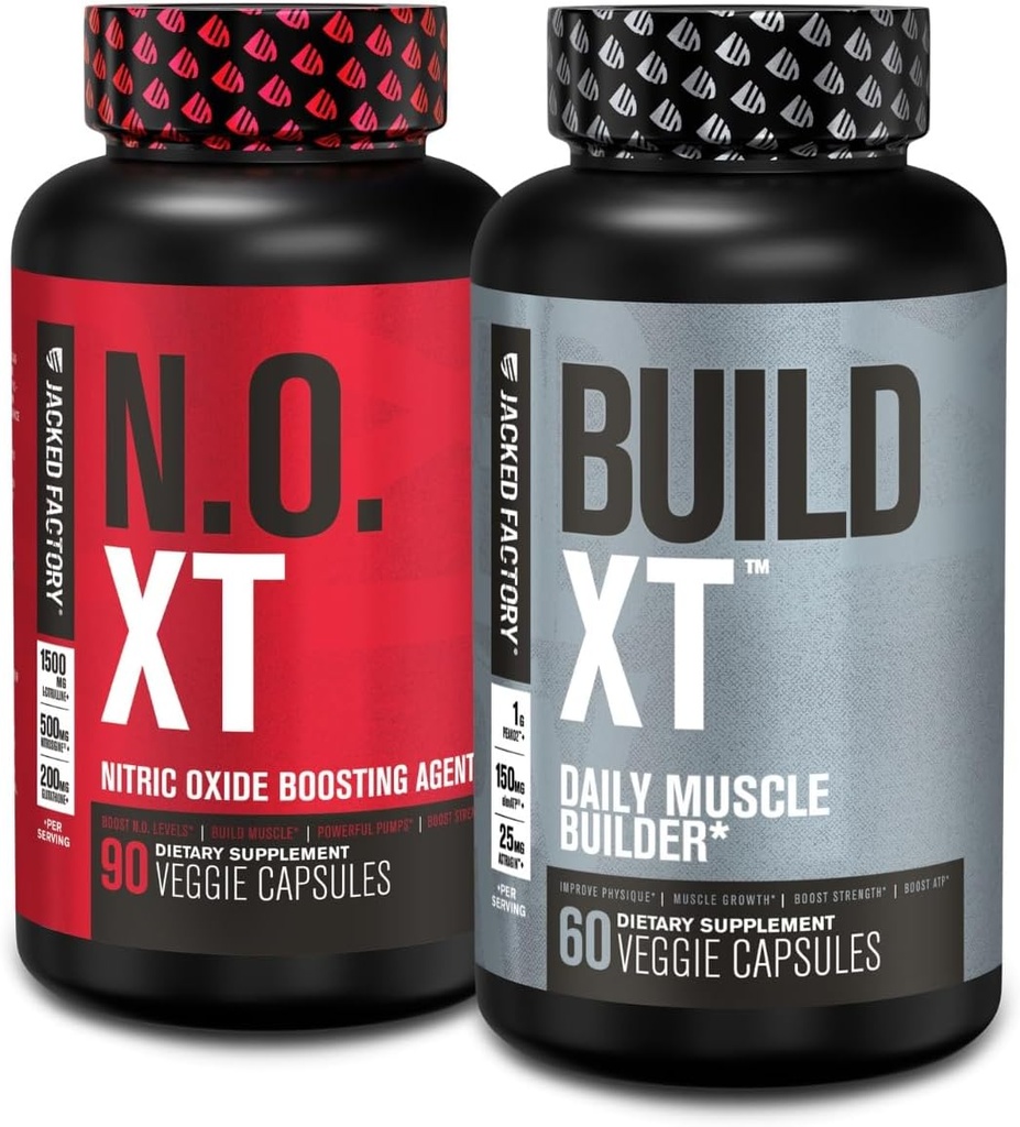 ジャック工場筋肉ビルダーサプリメントスタック - ビルドXT筋肉ビルダー&N.O. XT Nitric Oxide Boosting Agent for Dual Support(30日供給)