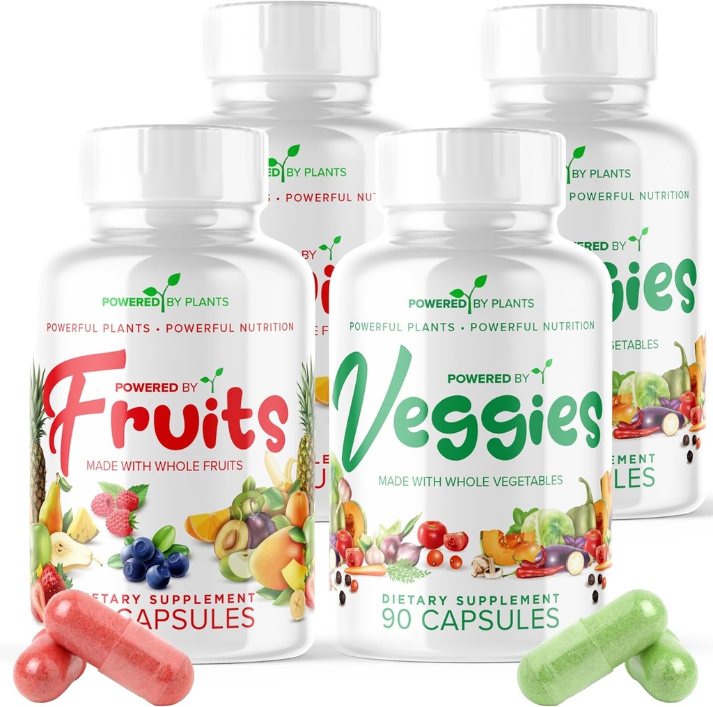 Daily Fruits and Veggies Supplement - 360 κάψουλες για 60 ημέρες, μη ΓΤΟ & Χωρίς γλουτένη Superfood με Φυσικές Βιταμίνες - Powered by Plants, 4-Pack