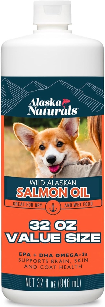 Alaska Naturals Wild Alaskan Somon supliment ulei de pește pentru câini Piele și haină cu EPA DHA Omega 3 Acidi grasi Lichid alimente Topper 32 oz.