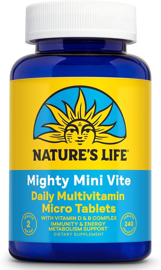 Nature Mighty Mini Vite - Daily Multivitamin for Women and Men - Vitamin D and B Complex - Immunity and Energy Metabolism Dukungan - Lab Verifikasi - 120 Pelayan, 240 Micro Tablet