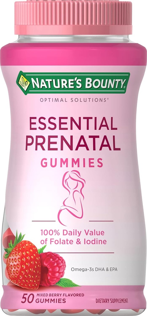 Dabas Bounty Optimal Risinājumi Essential Prenatal Gumies, Folijskābe un Jods, Omega 3 un DHA, 50 Count, 25 Total Servings