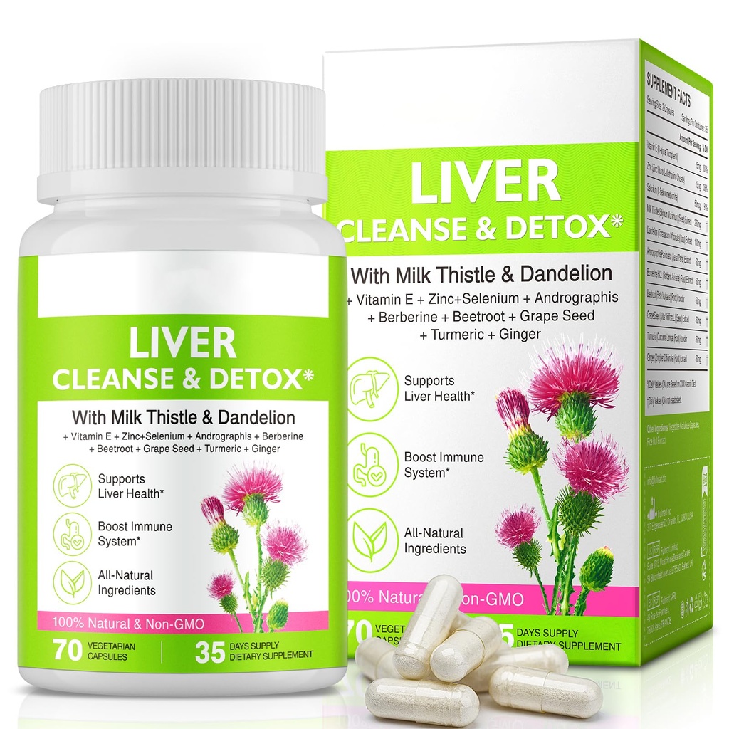 Liver Renew Cleanse Detox,Liver Cleanse Detox & Repair & Support |70 Capsules|Herbal Supplement for Liver Health| Milk Thistle Dandelion Root with 9 Herbal Minerals for Men & Women