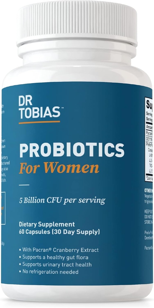 Tobias博士,《妇女 Priobiotics》,5亿CFUs Plus Prebiotics & Cranberry 摘录,妇女尿道切除术健康,支持消化和免疫健康,60种Capsules,30种服务