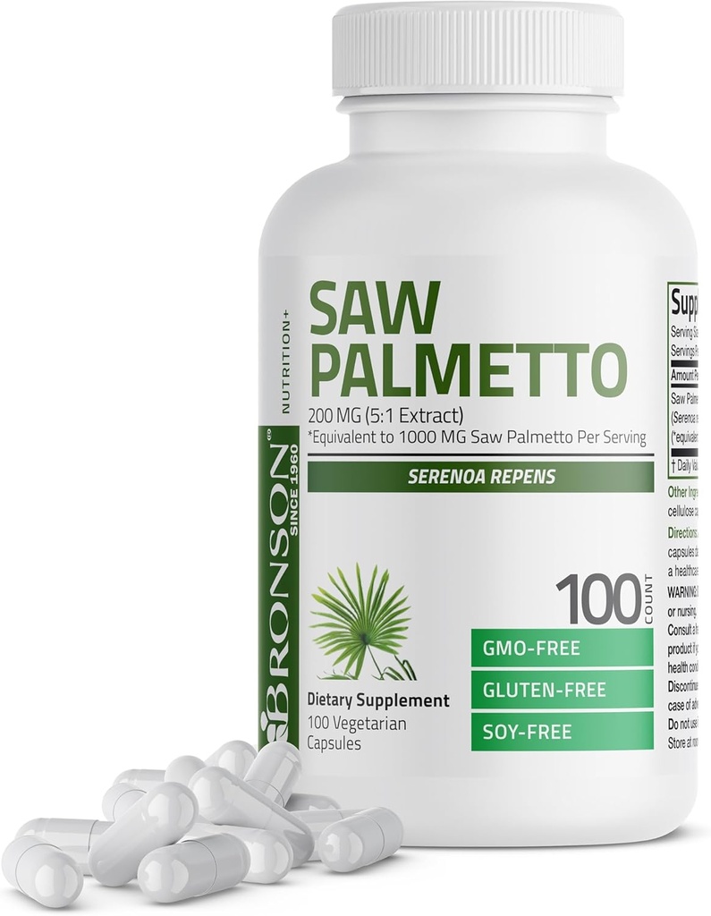Bronson Saw Palmetto Indar osagarriak Prostate Funtzio osasuntsua eta Urinary Health Support - Ez GMO, 100 Vegetarian kapsulak