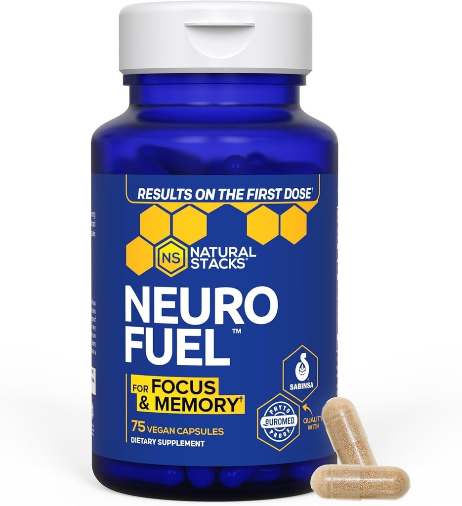 NARAVNI ZASTAVI NeuroFuel Nootropic Brain Support - 750mg L-karnitine & 500mg L-fenilalanin - Možganski dodatek za spomin in fokus* - 75 Fokus tablete