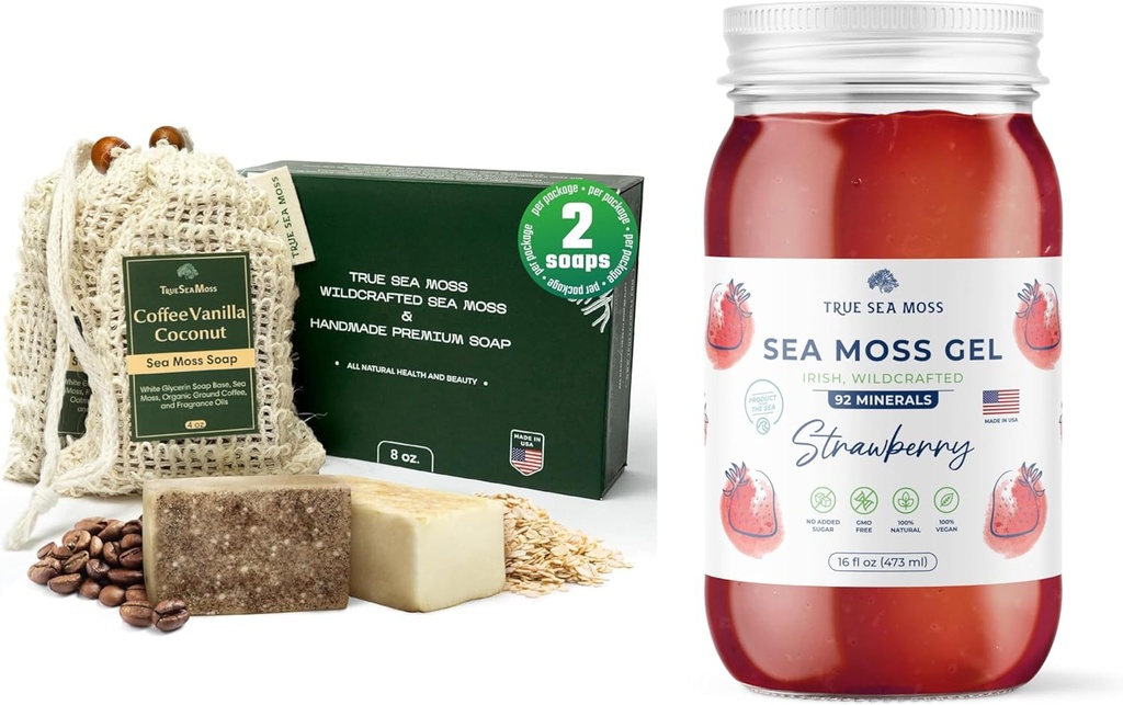 TrueSeaMos  Sea  Sea Moss Soap Coffee Vanilla Coconut & Oatmeal Honey & Strawberry Sea Moss Gel