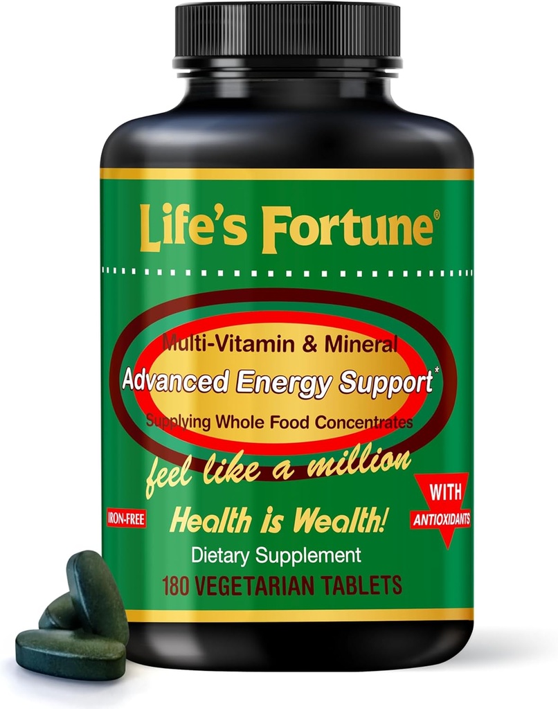 Fortune Multivitamin & Mineral Suplement, Daily Natural Energy Source for Men & Women, with Superfood Greens, Acids, Enzymes, High Potency Vitamin A, C, D, E, B12, 180 Tab